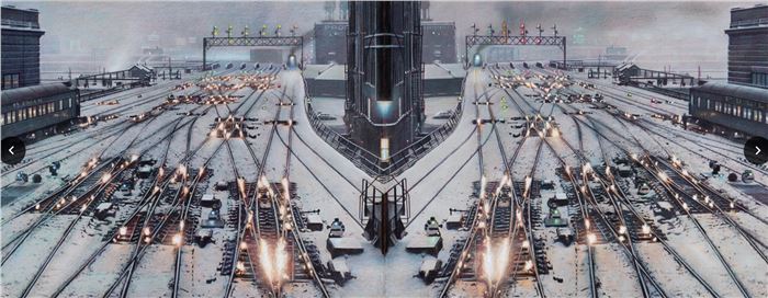 Eric Green, Mirrored Landscape with Smudge Pots, 2024, pencil on paper, 14" x 36"